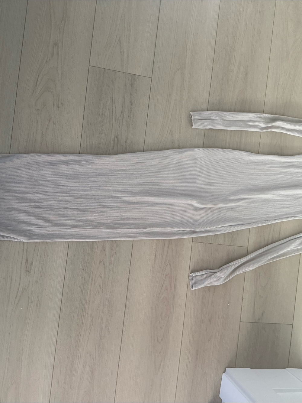 SKIMS Long Sleeve Ribbed Midi Dress in Light Gray